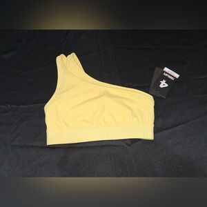 Fourlaps One-Shoulder Yellow Sports Bra Size S NWT